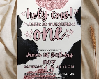 Holy Cow Birthday Invitation Canva Template, Any Birthday Invitation, 5x7 Cow Themed Birthday Invitation, Cow Themed Birthday