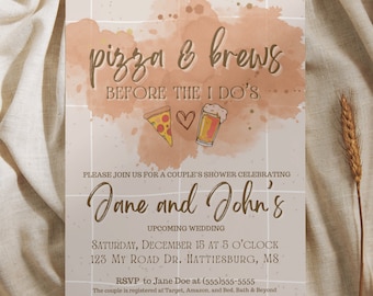 Pizza Themed Couple&#39;s Shower Invitation Template, 5x7 Invitation Template, Canva Invitation Template, Pizza and Wings, Pizza and Brews