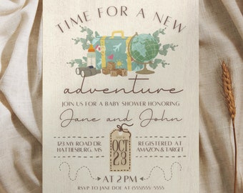 Time for a New Adventure Baby Shower Invitation Canva Template, 5x7 Adventure Themed, Travel Themed, Adventure Baby Shower Invitation