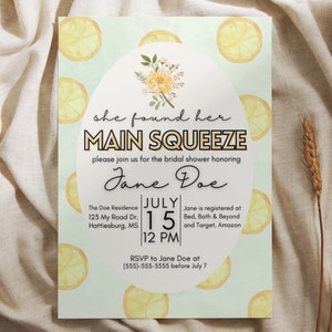 She Found Her Main Squeeze Bridal Shower Invitation Template, 5x7 Canva Invitation Template, Bridal Shower Invitation, Orange Themed Shower