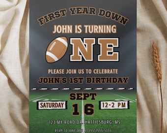 First Year Down Birthday Football Themed Birthday Invitation Template, 5x7 Football Birthday Invitation, Editable Invitation, Canva Template
