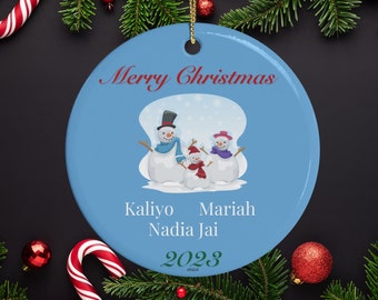 Adorno navideño familiar de muñeco de nieve personalizado, decoración navideña personalizada