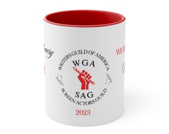 Taza de café bicolor WGA/SAG 2023 Strike, cerámica de 325 ml