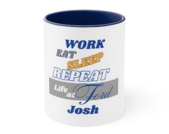 Taza de café personalizada "Vida en Ford", cerámica bicolor de 325 ml