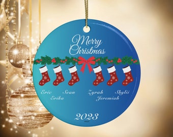Adorno navideño familiar personalizado, medias, decoración de árbol personalizada