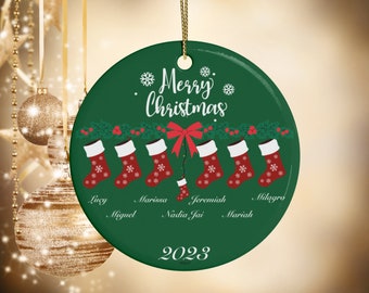 Adorno navideño familiar personalizado, siete medias, recuerdo personalizado