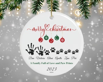 Adorno familiar personalizado con mascotas, familia, Woofmas Meowmas Navidad 2023, familia personalizada con perros, con gatos, decoración navideña de recuerdo.