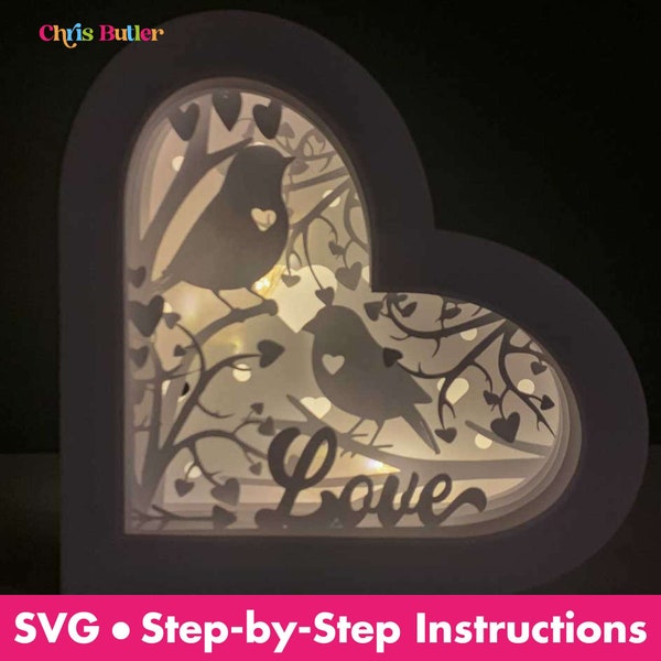 3D Heart Layered Box SVG File, Love Birds SVG, Heart Lantern Craft for Valentine's Day, Paper Craft Cut File, 3D Heart, Beginner Friendly