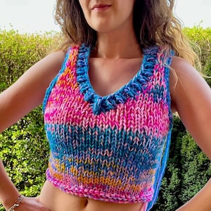 Monster V-Neck Vest / Super Chunky Knitting Pattern / Easy Knitting Pattern / Vest Knitting Pattern / Scrap yarn pattern / PDF Download