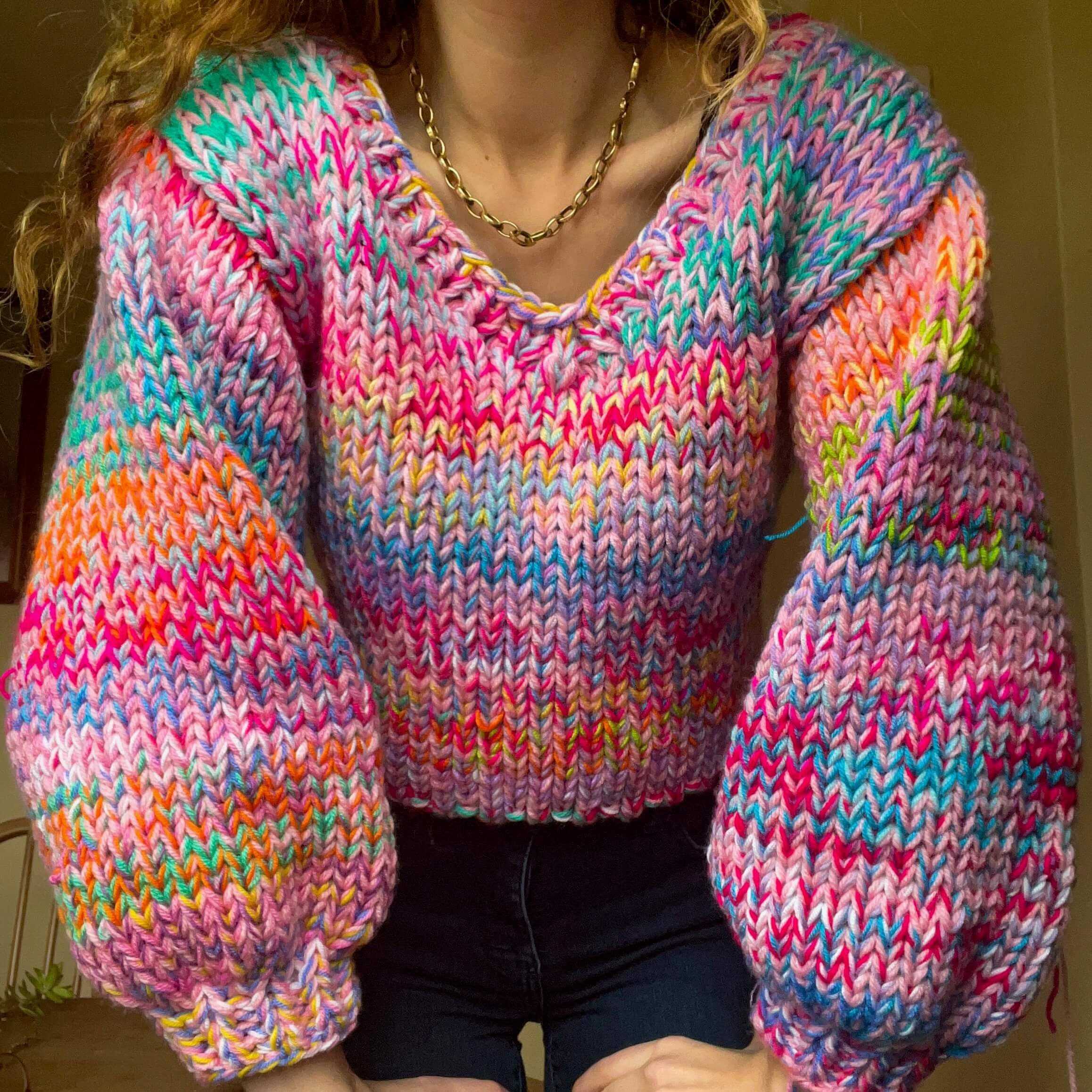 Monster V-neck Sweater | Beginner Knitting Pattern