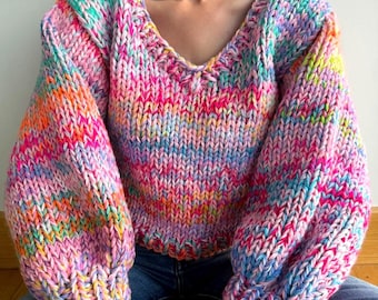Monster V-Neck Sweater Knitting Pattern - Easy Chunky Knit Jumper for Beginners