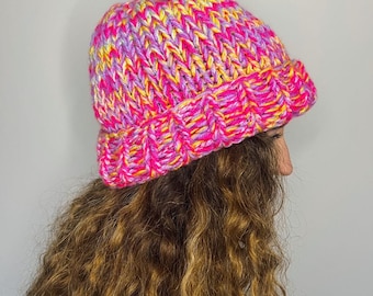 Knitting Pattern - Monster Hat Beanie - Simple Beginner Scrap Yarn Pattern PDF