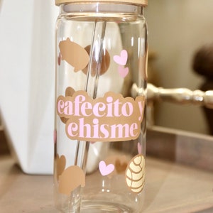 Cafecito y Chisme Glass Can || Pan Dulce Glass Can || Hispanic Glass Can || Iced Coffee Glass Can || Cute Glass Can