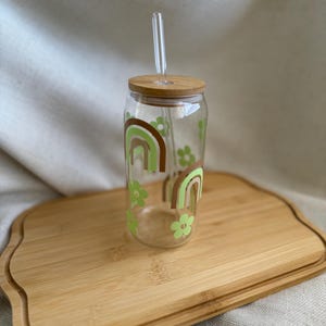 Rainbow Glass Can || Neutral Rainbow Coffee Glass