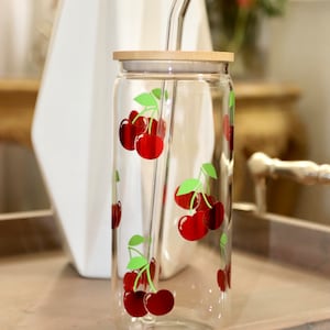 Cherries Glass Can || Cherries Glass || Cherries Coffee Glass || Coffee Glass Can || Summer Glass Can || Coffee & Cocktails Glass