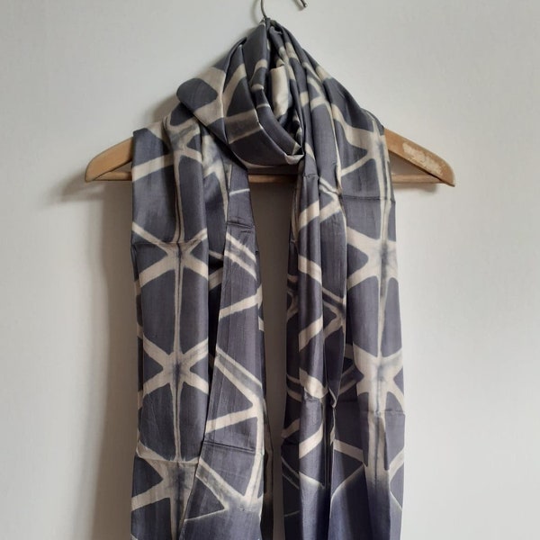 Silk shibori fairtrade grey scarf, Spring Summer Autumn Scarf, Gifts For Mom, Gifts For Her, Scarf Women, Birthday Gifts, Christmas present