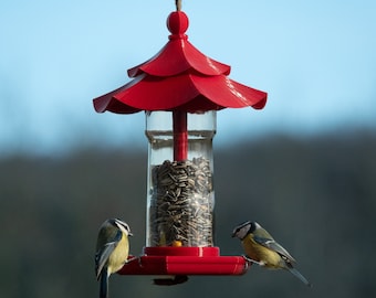 mangeoire à oiseaux design "Pagode" (rouge)