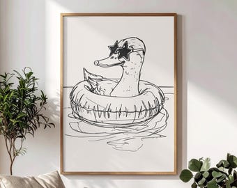 Lámina artística de un pato con gafas de sol: decoración de pared con un animal peculiar (descarga digital)