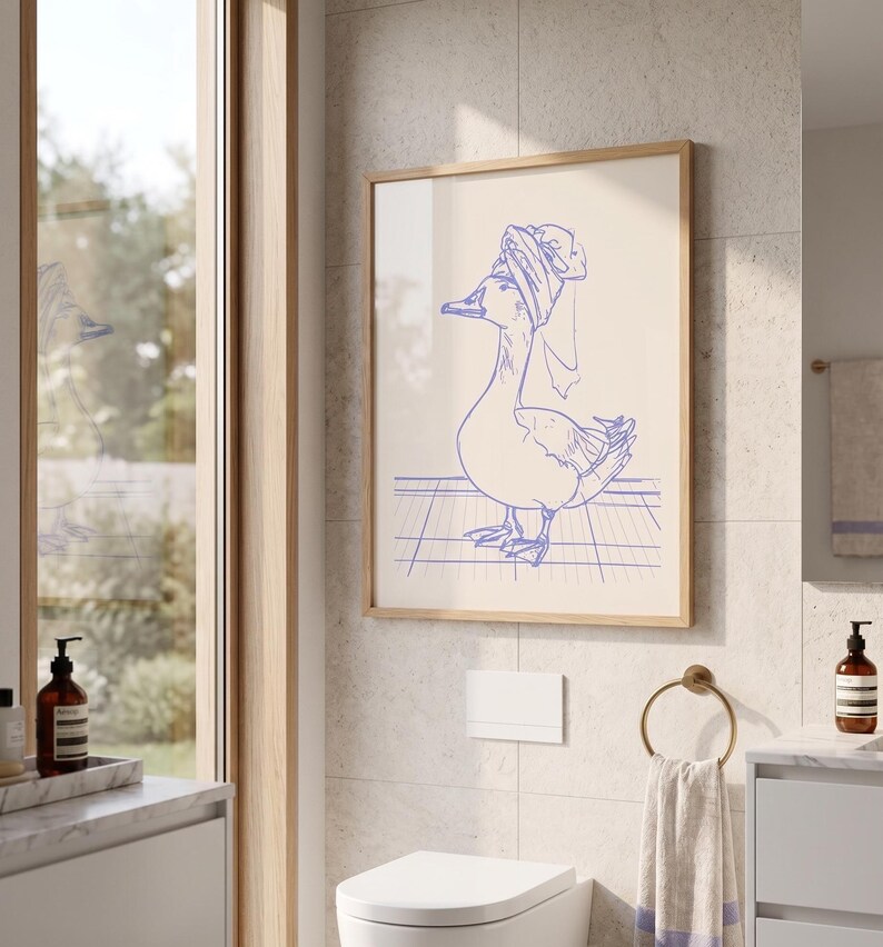 Goose in Towel Print: Quirky Bathroom Animal Illustration (Digital Download) image 6