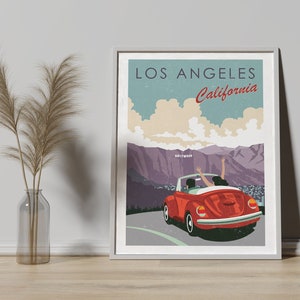 Vintage Los Angeles L.A Hollywood Printable Travel Print / Digital Download / Dimensioni multiple / Estetica, Roadtrip, Wanderlust, Auto classica
