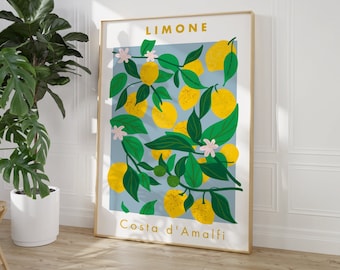 Amalfi Lemon Digital Download Print | Printable | Italy, Travel, Souvenir, Fruit, Wall Art, Poster, Sky Blue, Aesthetic Dorm Room Decor