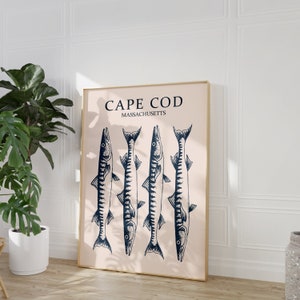Impresión de descarga digital de Cape Cod / Imprimible / Pescado, Viajes, Recuerdo, Nueva Inglaterra, Arte de pared, Cartel, Costero, Mariscos, Cocina, Estética