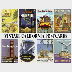 Conjunto de 10 cartões postais vintage da Califórnia Baixar mini conjunto de impressão | Imprimível, A6 | Colagem, Arte em Parede, Los Angeles, São Francisco, Hollywood
