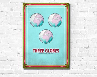 Vintage Globe Digital Download Print | Printable | Fruit Label, Advertising, Collectible, Planet, Wall Art, Blue, Poster, A4, A3