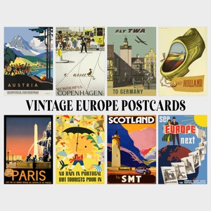 Set of 14 Vintage Europe Postcards Download Mini Print Set | Printable, A6 | Collage, Wall Art, Italy, France, London, Travel Decor, Cards
