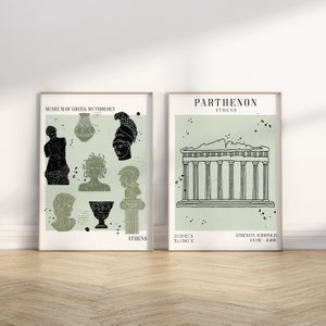Grüne griechische Mythologie | Antikes Griechenland ästhetischer digitaler Download Druck | Salbei, Athen, Academia, Wandkunst, Poster, Wohnheim, Parthenon