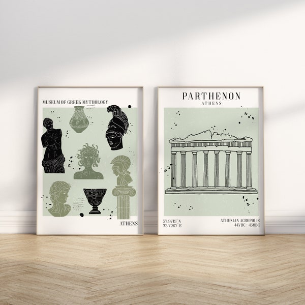 Green Greek Mythology | Ancient Greece Aesthetic Digital Download Print | Sage, Athens, Academia, Wall Art, Poster, Dorm Room, Parthenon