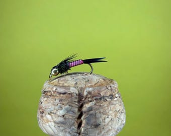Beadhead Copper John – Purple with Silver Rib | Hand-Tied Attractor Nymph Fly | Hook Size 12