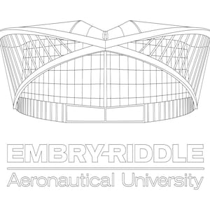 May include: A black and white line drawing of a large building with a curved roof and the text "EMBRY-RIDDLE Aeronautical University" below it.