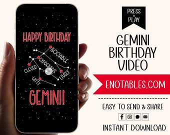 Digital Gemini Birthday Card, Happy Birthday Video, June Birthday Card, Gemini Gifts, Teenage Girl Gift, Gemini  Zodiac Gemini Traits