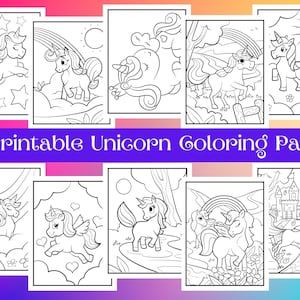 10 wunderschöne Einhorn Malseiten für Kinder, druckbare Einhorn Malseite, sofortiger digitaler Download!