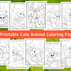 10 Cute Animal Coloring Pages For Kids Printable - Volume 2, Digital PDF, Animal Colouring Page, Instant Digital Download!