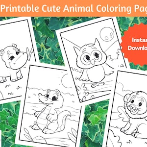 10 Cute Animal Coloring Pages For Kids Printable Volume 1, Animal Colouring Page, Instant Digital Download image 4