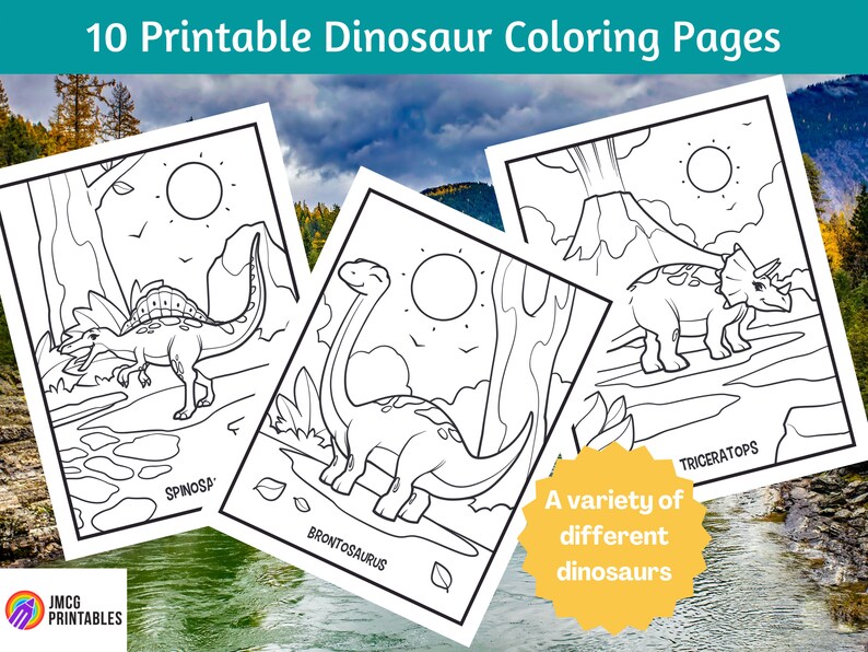 Buy 10 Awesome Dinosaur Coloring Pages for Kids (volume 1) - Printable ...