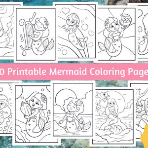 10 Beautiful Mermaid Coloring Pages For Kids - Volume 1, Mermaid Colouring Pages Printable, Instant Digital Download!