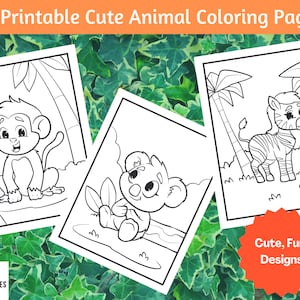 10 Cute Animal Coloring Pages For Kids Printable Volume 1, Animal Colouring Page, Instant Digital Download image 2