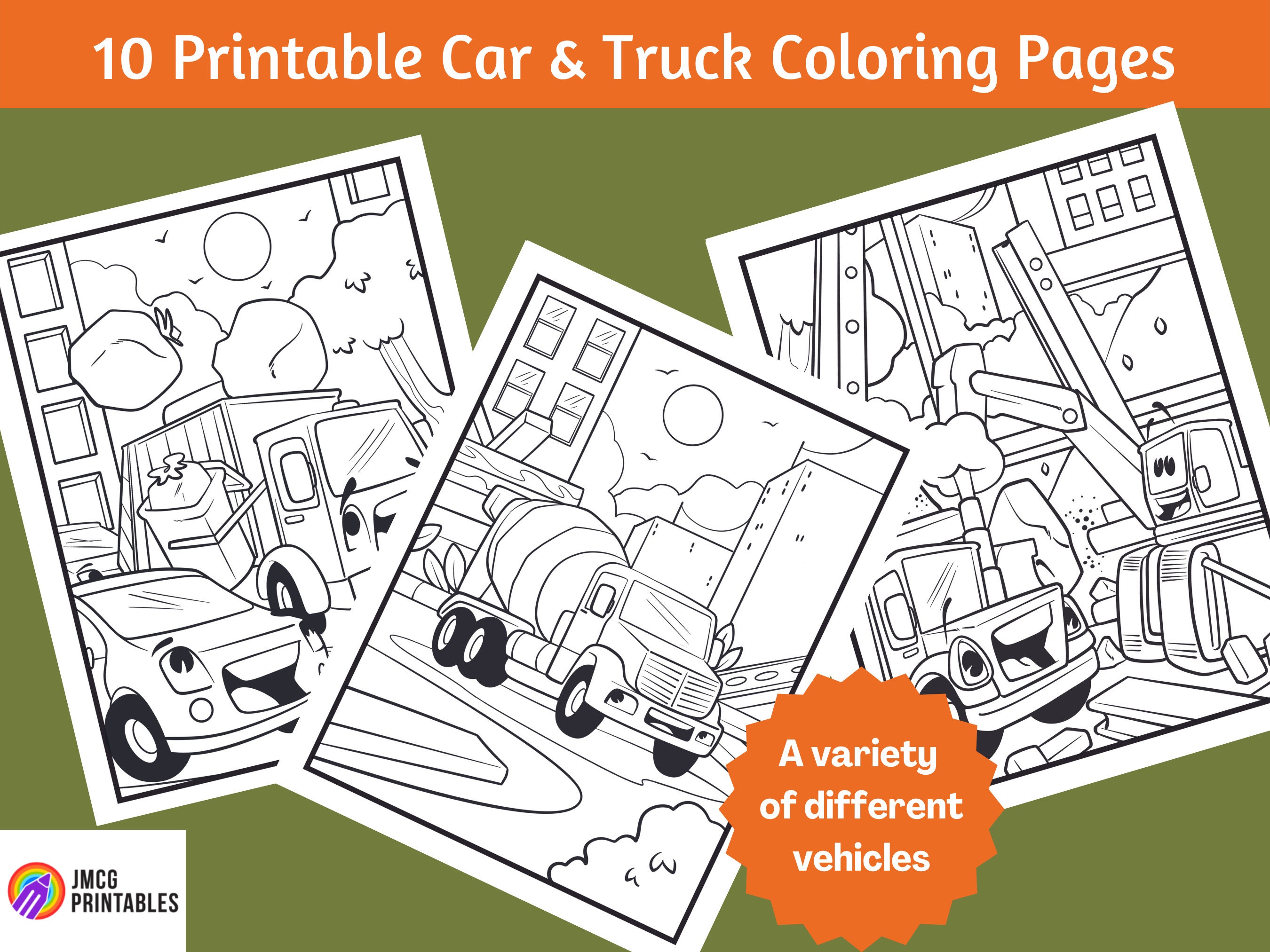 10 Awesome Car and Truck Coloring Pages for Kids Volume 2, Car & Truck