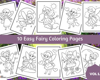 10 Pretty Fairy Coloring Pages For Kids Printable, Fairy Colouring, Instant Digital Download!