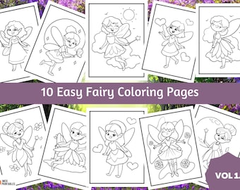 10 Pretty, Magical, Fairy Coloring Pages For Kids - Fairy Colouring, Printable PDF, Instant Digital Download!
