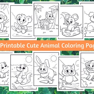 10 Cute Animal Coloring Pages For Kids Printable Volume 1, Animal Colouring Page, Instant Digital Download image 1