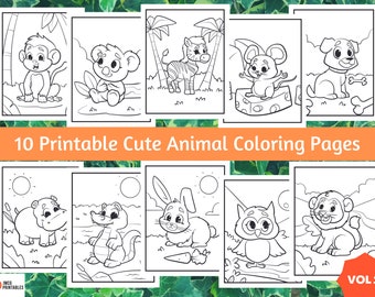 Cute Animal Coloring Pages for Kids – Printable Activity (PDF)