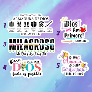 NewEights Spanish Christian Stickers for Women Series 2 (5 Sheet) - Total  60 pcs (5 x 12pcs) Individual Small Size 2.1 x 2 Inches, Unique Designs