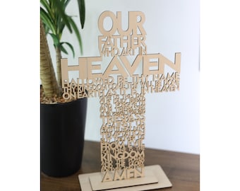 NEW!! The Lord's Prayer Our Father Laser cut cross wood Crucifix Gift Baptism communion Easter Christmas Confirmation favor Laser Cut