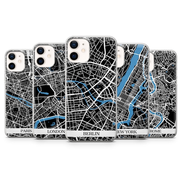 Map Art Phone Case, Urban Paris London, Berlin New York Rome Cover for iPhone 15 Pro Max, 14 Plus, 13, 12, 11, XR, Samsung S23, A54, Pixel 8