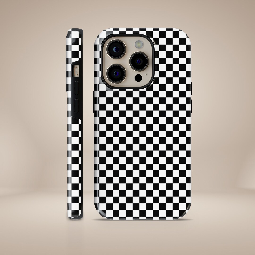 Custodia IPhone A Scacchi Bianco E Nero Happy Avocado - Gomma Rigida, Modello Scacchiera, Per IPhone 7-15
