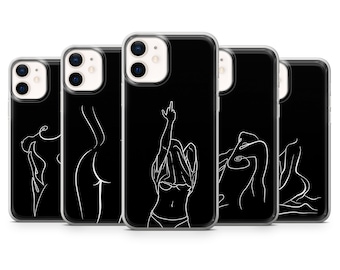 Naked Woman Body Phone Case One Line Art Booty Cover for iPhone 15 Pro Max, 14 Plus, 13, 12, 11, XR, XS, Samsung S23, S22, A54, A53, Pixel 8